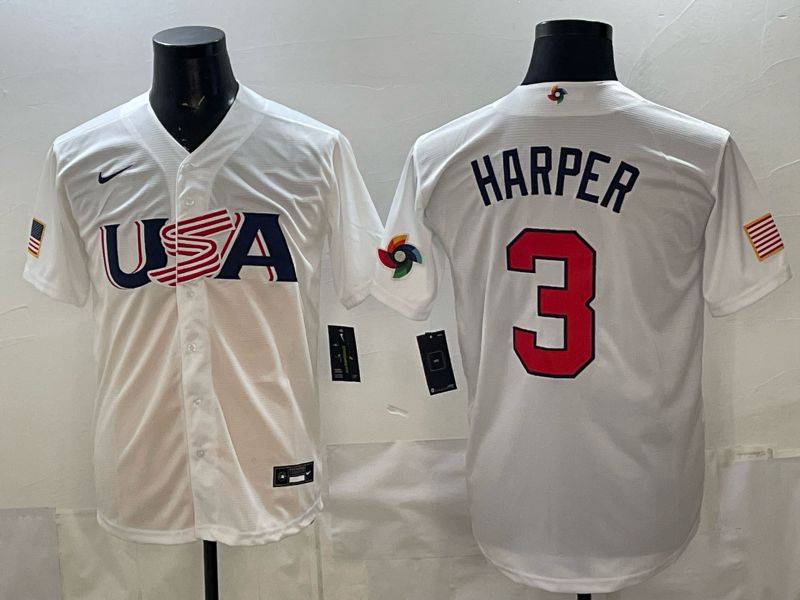 Men 2026 World Cub USA #3 Harper White Nike MLB Jersey style 003->->MLB Jersey